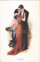 The Kiss. Romantic couple art postcard. The Carlton Publishing Co. Series No. 673/3. artist signed (EK)