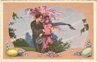 Romantic couple, Easter greeting art postcard s: T. Corbella