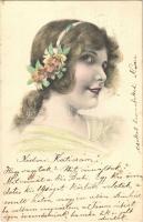 1905 Tavaszi virágok. A.S.W. Serie, 1905 Frühlingsblüthen / Fleurs de printemps / Lady art postcard. A.S.W. Serie