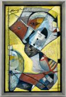 Almasy Aladár jelzéssel: Színes kép. Vegyes technika, farost. Fa keretben. 30x20 cm