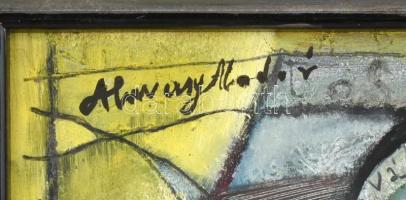 Almasy Aladár jelzéssel: Színes kép. Vegyes technika, farost. Fa keretben. 30x20 cm