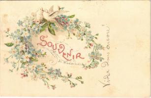 1900 Souvenir. Floral litho greeting card with doves