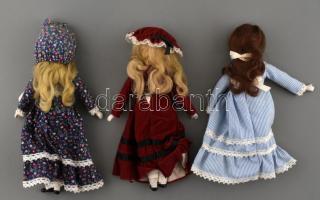 Porcelán fejű babák, 3 db, jó állapotban, h: 28 cm