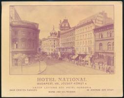 cca 1910-1920 Bp., Nemzeti Szálló (VIII. József-körút 4.) magyar és német nyelven reklám kártyája, 1...