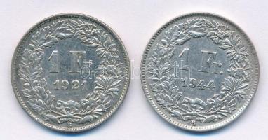 Svájc 1921B 1Fr Ag + 1944B 1Fr Ag T:2  Switzerland 1921B 1 Franc Ag + 1944B 1 Franc Ag C:XF
