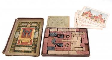 cca 1900 Richter-féle kőépítőszekrény horgonnyal, építő játék sérült papír dobozban