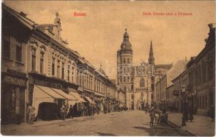 Kassa, Kosice; Deák Ferenc utca, dóm, liszt nagy raktár, üzletek / street, cathedral,shops