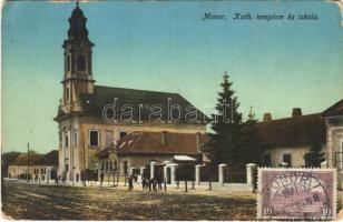 1920 Monor, Katolikus templom és iskola. TCV card (EK)