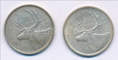 Kanada 1964-1965. 25c Ag "II. Erzsébet" (2x) T:2,2- patina
Canada 1964-1965. 25 Cents Ag ...