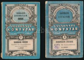 [Daniel Defoe]: Robinson Crusoe élete és kalandjai. I-III. kötet. Vasárnapi Könyvtár. III. évf. 2-4. Bp., 1893, Franklin, 301 p.Hatodik kiadás. Szövegközti és egészoldalas fametszetes illusztrációkkal. Kiadói papírkötés, egy gerincen kis szakadással.