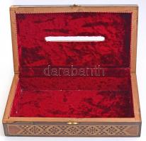 Intarziás fa doboz, sérült, 28,5×16×7,5 cm