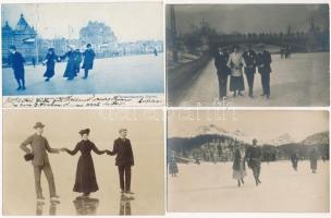 9 db RÉGI téli sport motívum fotó képeslap: jégkorcsolya / 9 pre-1945 winter sport motive photo postcards: ice skating