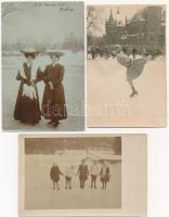 9 db RÉGI téli sport motívum fotó képeslap: jégkorcsolya / 9 pre-1945 winter sport motive photo post...