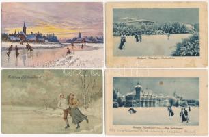 6 db RÉGI téli sport motívum képeslap: jégkorcsolya / 6 pre-1945 winter sport motive postcards: ice skating
