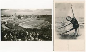 9 db MODERN magyar sport motívum képeslap: Budapesti Népstadion (Képzőművészeti Alap Kiadóvállalat) / 9 modern Hungarian sport motive postcards: stadium in Budapest