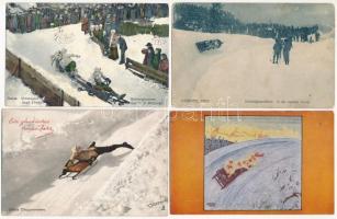 7 db RÉGI téli sport motívum képeslap: bobszánkózás / 7 pre-1945 winter sport motive postcards: bobsleigh, sledding