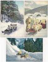 7 db RÉGI téli sport motívum képeslap: bobszánkózás / 7 pre-1945 winter sport motive postcards: bobs...