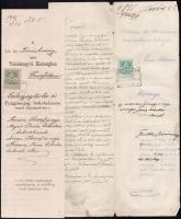cca 1905-1940 össz 13 db telekönyvi-tulajdonjogi irat, okmánybélyegekkel (30 fillér, 15 krajcár), ré...