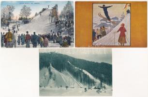 9 db főleg RÉGI téli sport motívum képeslap: síugrás / 9 mostly pre-1945 winter sport motive postcards: ski jump