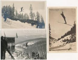 9 db főleg RÉGI téli sport motívum képeslap: síugrás / 9  mostly pre-1945 winter sport motive postca...