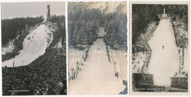 9 db főleg RÉGI téli sport motívum képeslap: síugrás / 9  mostly pre-1945 winter sport motive postca...