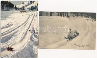 Saint Moritz - 9 db régi téli sport motívum képeslap: bobpálya / 9 pre-1945 winter sport motive postcards: bobsleigh