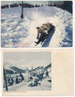 Saint Moritz - 9 db régi téli sport motívum képeslap: bobpálya / 9 pre-1945 winter sport motive post...