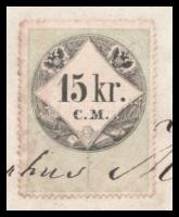1855 Testimonium 15 kr C.M. okmánybélyeggel, viaszpecséttel