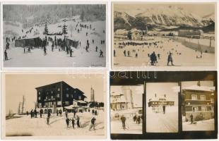 9 db RÉGI téli sport motívum képeslap: síközpontok / 9 pre-1945 winter sport motive postcards: ski resorts