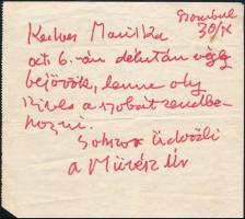 cca 1965 Czóbel Béla (1883-1976) avantgárd festő saját kezű levele Művész úr aláírással házvezetőnőjéhez, melyben közli őszi visszaköltözését Szentendréről Budapestre