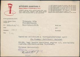 1951 Kardos Miklós, a Művészeti Alkotások Vállalat igazgatójának levele Vidovszky Béla (1883-1973) festőművészhez tájképpályázaton nyert 2000 Ft-os I. díj ügyében