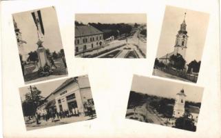 Margitta, Marghita; utcaképek, templomok, országzászló, Hangya üzlete és saját kiadása. Sass Béla felvétele / street, churches, cooperative shop, Hungarian flag