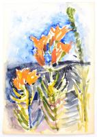 Somlai Vilma (1938-2007): Virágzás. Akvarell, papír, hátoldalán pecséttel jelzett, 50×35 cm