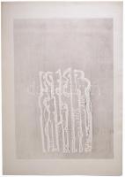 Somlai Vilma (1938-2007): Alakok. Linómetszet (?), dombornyomás, papír, lap alján kisebb szakadással, mű ép. Hátoldalán pecséttel jelzett, 49×35 cm