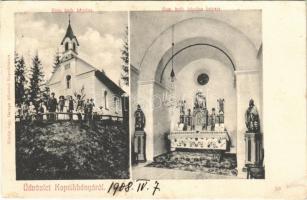 1908 Kapnikbánya, Cavnic; Római katolikus kápolna, belső. Özv. Haraga Albertné kiadása. petritz József helyi lelkész levele / chapel interior. Letter of the local pastor