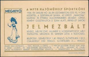 1935 A Magyar Folyam- és Tengerhajózási Rt. Sportköre Újpesten rendezendő jelmezbáljának dekoratív meghívója, szép állapotban