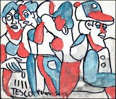 Csepeli Németh Miklós (1934-2012): Tesco-járat. Akvarell, filctoll, papír, jelzett, lap sarkaiban törésnyommal, 30×35 cm