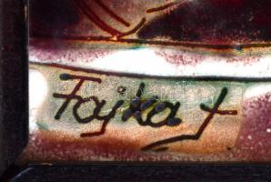 Fajka János (1935-): Szerelmes emlék. Tűzzománc, fémlemez, jelzett, hibátlan állapotban, keretben 18...