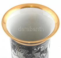 Hollóházi Szász Endre által tervezett mintával díszített porcelán váza, matricás, jelzett, apró kopá...