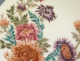 Zsolnay vad virág mintás nagy méretű fali dísztál. Kézzel festett, jelzett (Gádorné) hibátlan. d: 41...