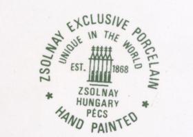 Zsolnay vad virág mintás nagy méretű fali dísztál. Kézzel festett, jelzett (Gádorné) hibátlan. d: 41...