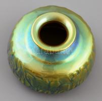 Zsolnay eozin mázas száraz virág váza figurális relieffel. Jelzett, hibátlan. d:13 cm, m: 9 cm