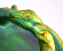 Zsolnay gyíkos kínáló, asztalközép. Eozin mázas,  Jelzett, alján gyártási mázrepedéssel, egyébként h...