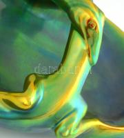 Zsolnay gyíkos kínáló, asztalközép. Eozin mázas,  Jelzett, alján gyártási mázrepedéssel, egyébként h...