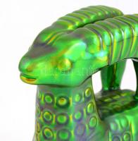 Zsolnay kecske, eozin mázas, jelzett (tervező:Nádor Judit), hibátlan, m:15 cm, h:11 cm