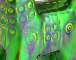 Zsolnay kecske, eozin mázas, jelzett (tervező:Nádor Judit), hibátlan, m:15 cm, h:11 cm