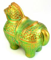 Zsolnay lovacska, eozin mázas, jelzett (tervező Nádor Judit), talpán kis máz kopás, m:14 cm, h:16 cm