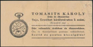 Tomasits Károly bajai órás és ékszerész számolócédulája