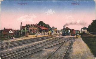 1918 Pragersko, Pragerhof; Bahnhof / railway station, train, locomotive. Verlag Amalie Churfürst (EK)