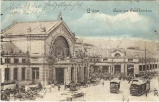 1915 Liege, Gare des Guillemins / railway station, tram, horse-drawn carriages (EK)